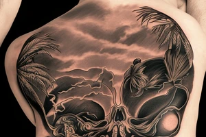 On My sacrum Sunset in the Caribbean tattoo idea
