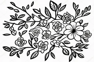 a linework bouquet sakura flowers with the branches tied together with a bow tattoo idea