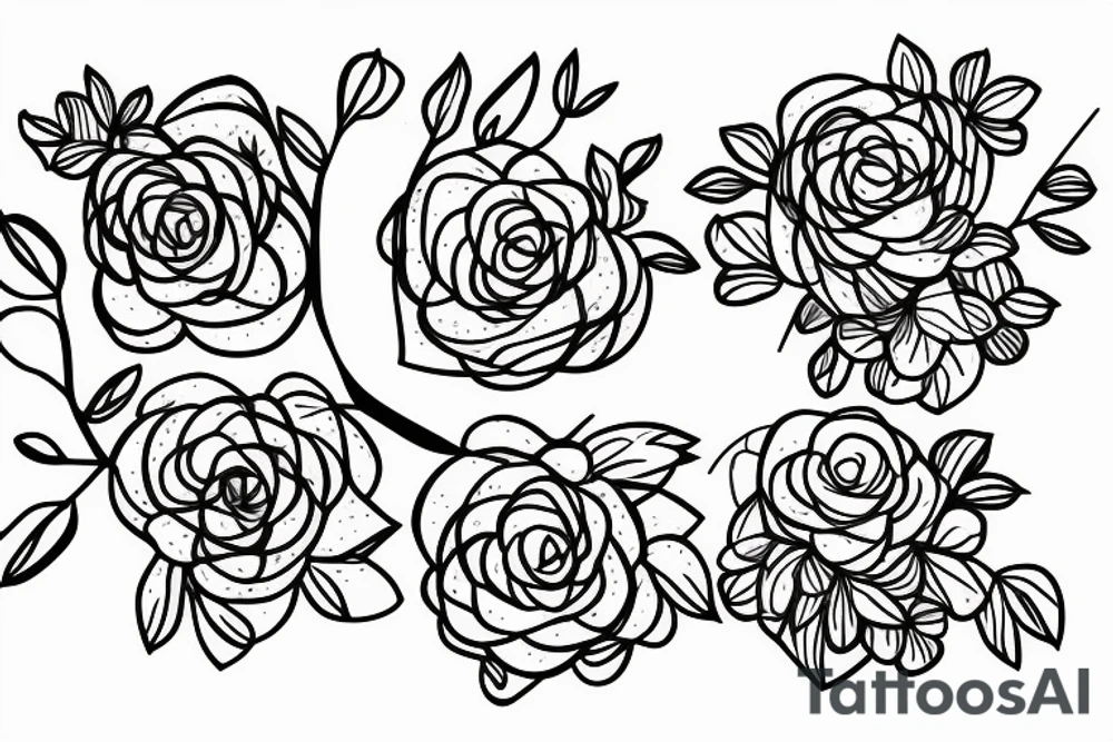a linework bouquet sakura flowers with the branches tied together with a bow tattoo idea