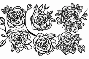 a linework bouquet sakura flowers with the branches tied together with a bow tattoo idea