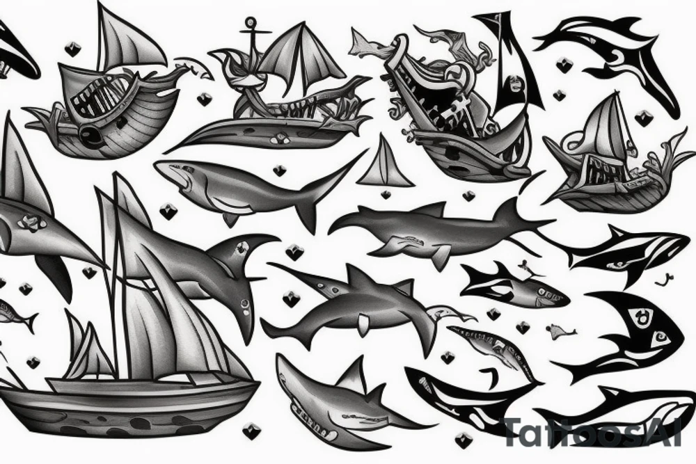 Pirate ship with sharks tattoo idea
