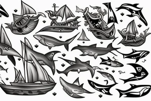 Pirate ship with sharks tattoo idea