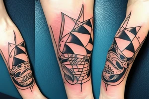 Pirate ship with sharks tattoo idea