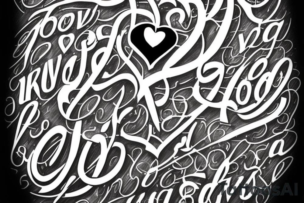 What a large word design that will incorporate a love heart but be manly tattoo idea