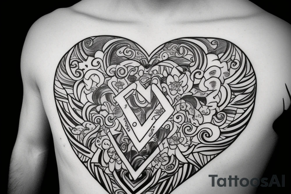 Large name -zoe- that will incorporate a love heart but be manly tattoo idea