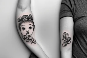 mom holding a baby angel with orchid flowers tattoo idea