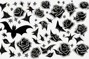 Dainty Stars, roses, bats, and spiderwebs tattoo idea