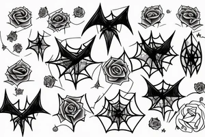 Dainty Stars, roses, bats, and spiderwebs tattoo idea
