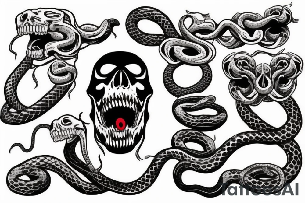 A skull with a snake coming out of its mouth tattoo idea