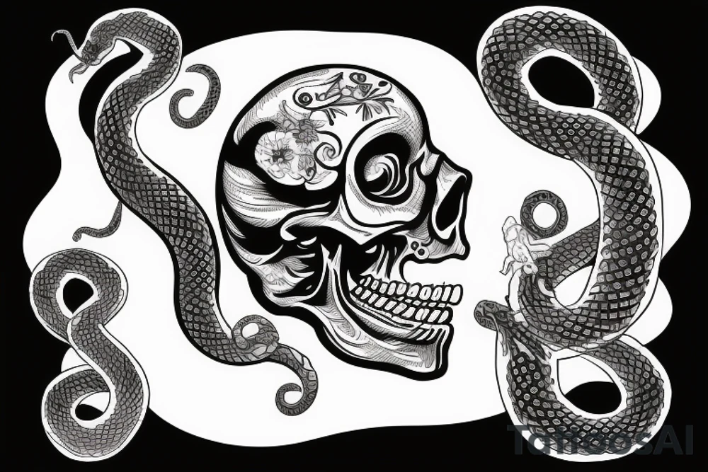 A skull with a snake coming out of its mouth tattoo idea