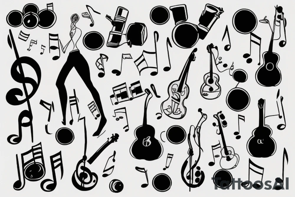 black and blue music notation tattoo idea