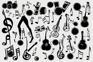 black and blue music notation tattoo idea