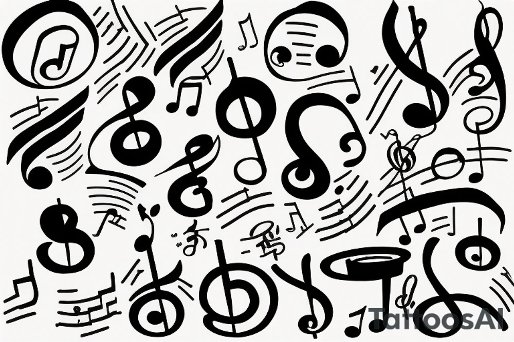 black and blue music notation tattoo idea