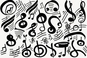 black and blue music notation tattoo idea