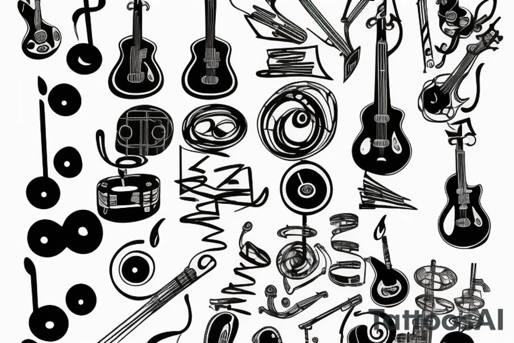 black and blue music notation tattoo idea