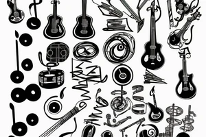 black and blue music notation tattoo idea