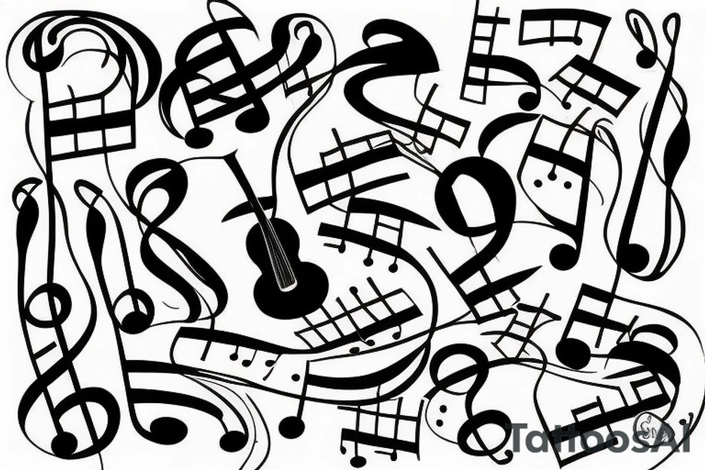 black and blue music notation tattoo idea