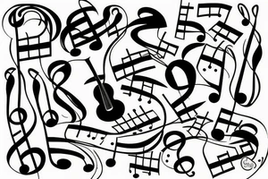 black and blue music notation tattoo idea