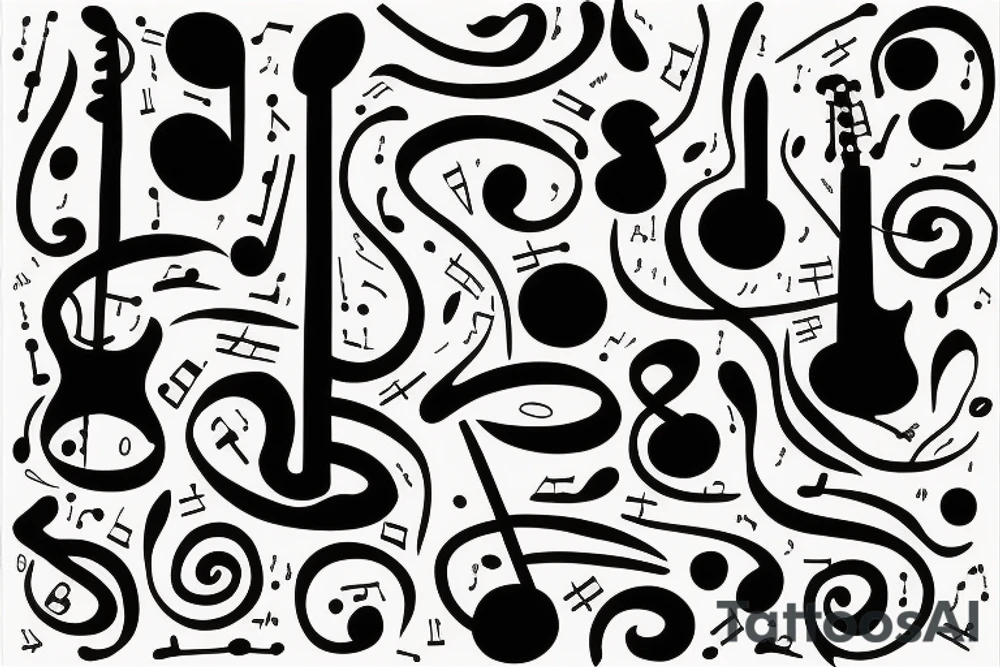 black and blue music notation tattoo idea