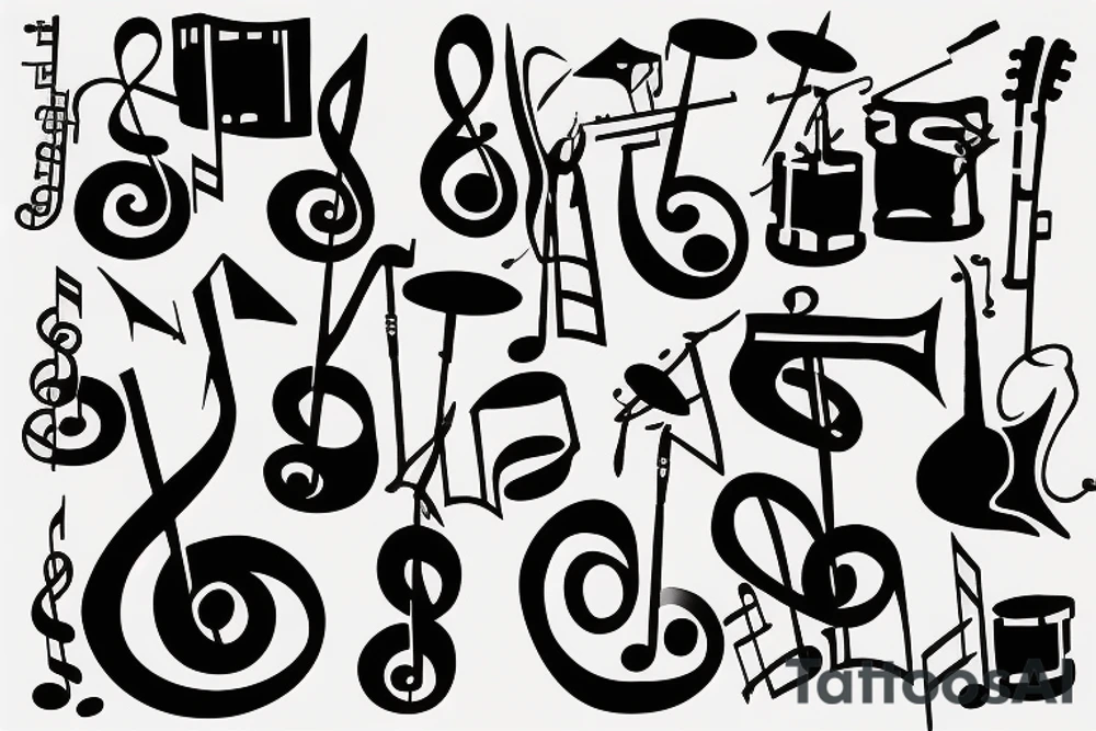 black and blue music notation tattoo idea