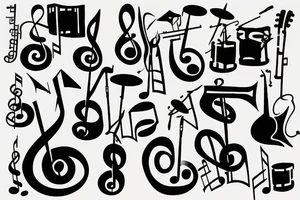 black and blue music notation tattoo idea
