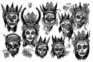 Beautiful blonde warrior with tiger crown and skulls and flowers tattoo idea
