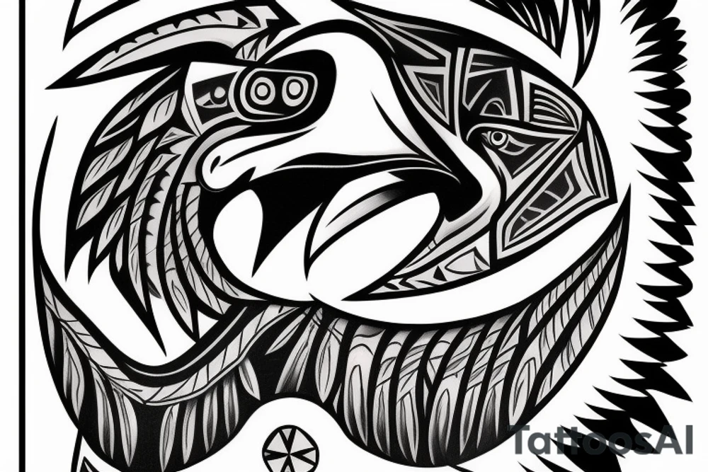 haida art raven and eagle half and half tattoo idea