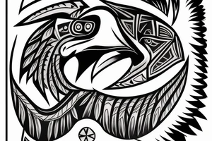 haida art raven and eagle half and half tattoo idea