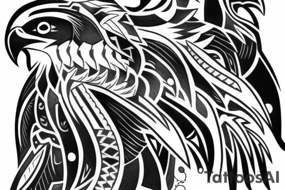 haida art raven and eagle half and half tattoo idea