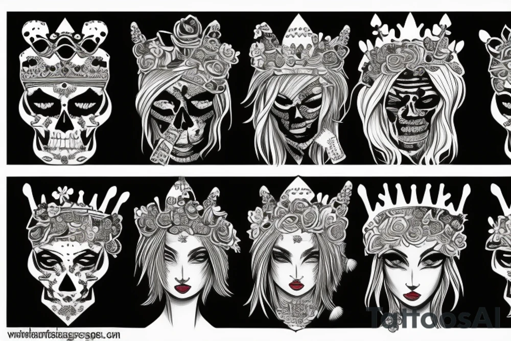 Beautiful blonde warrior with tiger crown and skulls and flowers tattoo idea