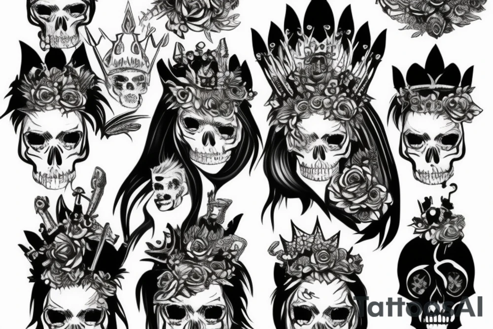 Beautiful blonde warrior with tiger crown and skulls and flowers tattoo idea