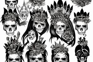 Beautiful blonde warrior with tiger crown and skulls and flowers tattoo idea