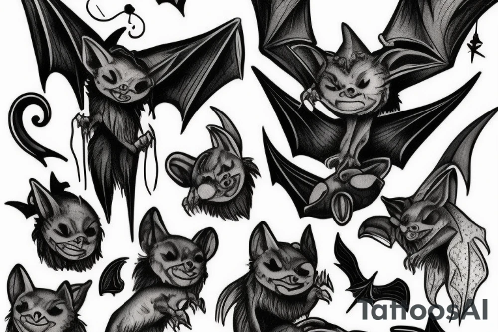 Old Vampire witch bats around tattoo idea