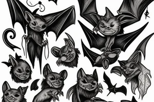 Old Vampire witch bats around tattoo idea