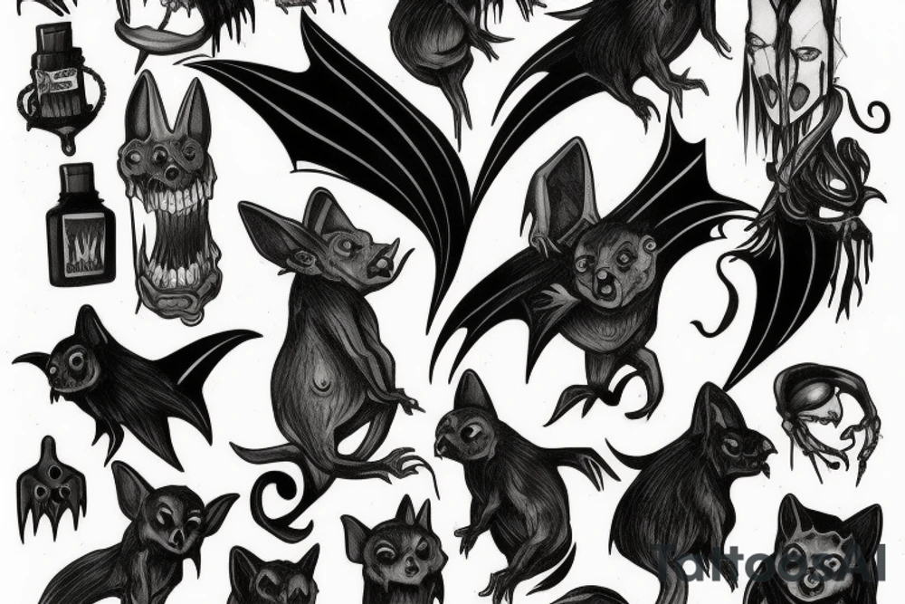 Old Vampire witch bats around tattoo idea