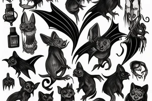 Old Vampire witch bats around tattoo idea