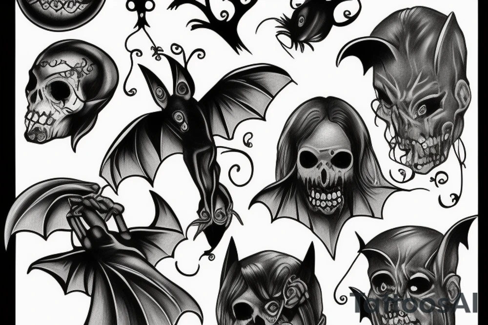 Old Vampire with bats tattoo idea