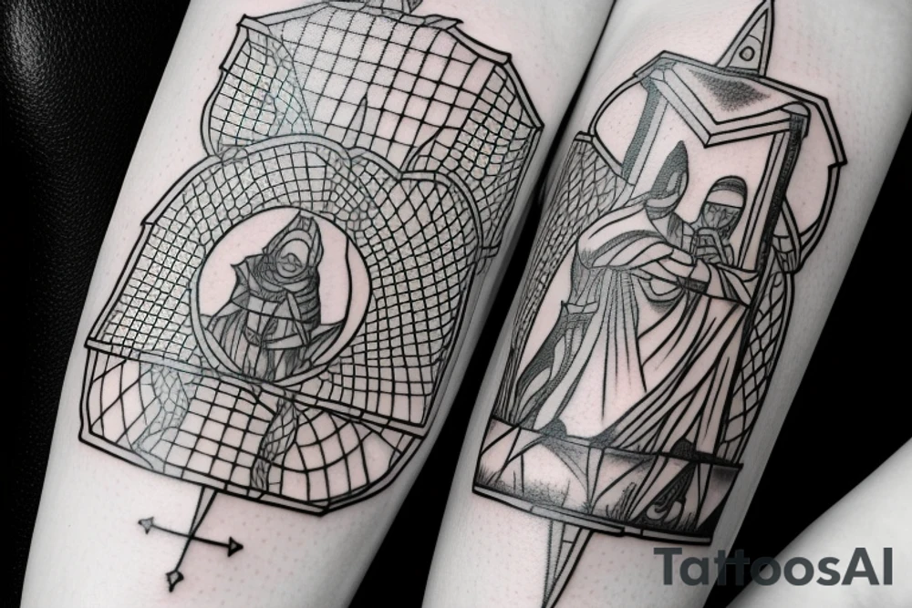 A line work tattoo of the tarot card the hermit based on dark souls tattoo idea