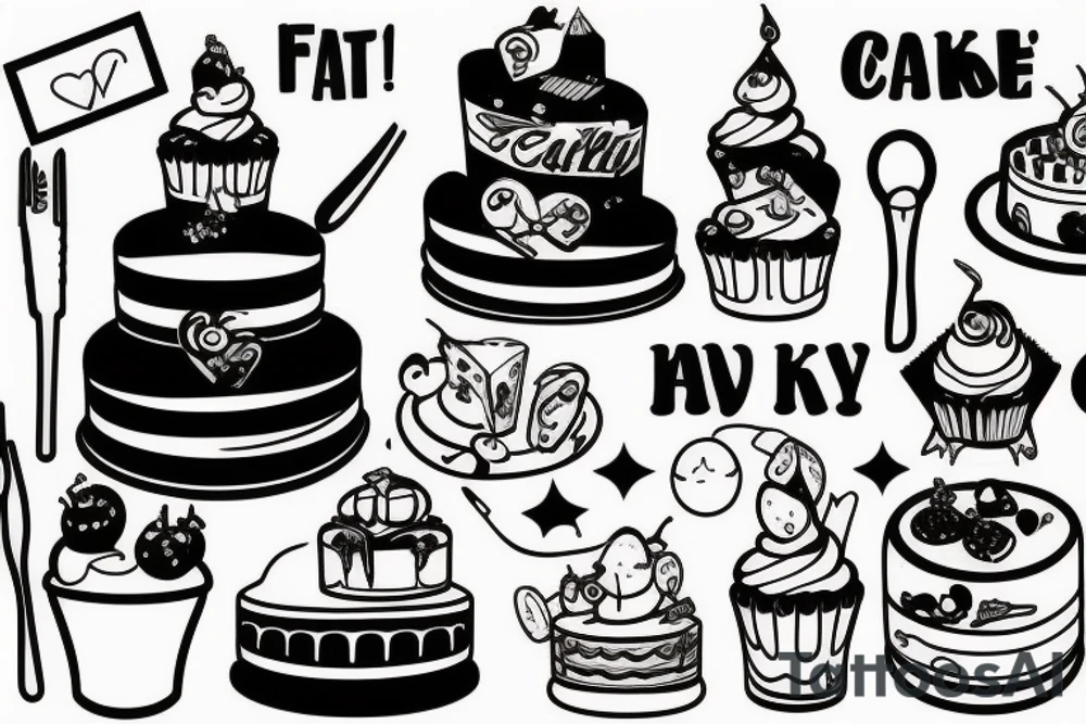 A fat baby eating cake tattoo idea