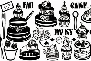 A fat baby eating cake tattoo idea