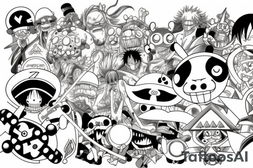 One piece anime, pokemon, zelda tattoo idea