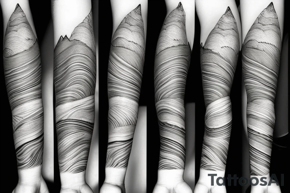 Wavy dull mountain arm band tattoo idea