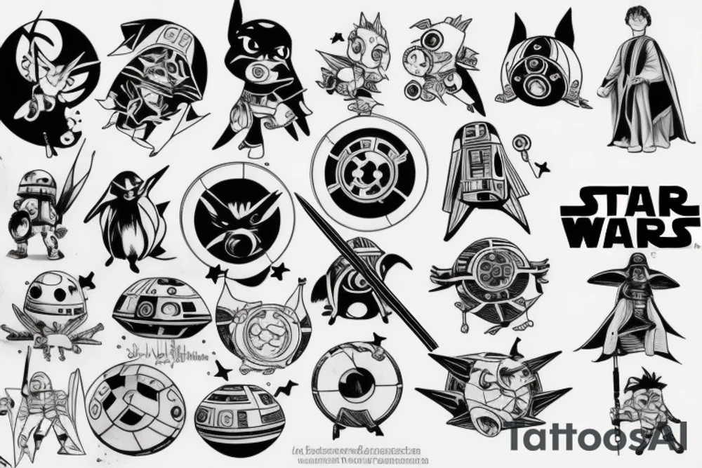 Star Wars, Pokémon, Harry Potter tattoo idea