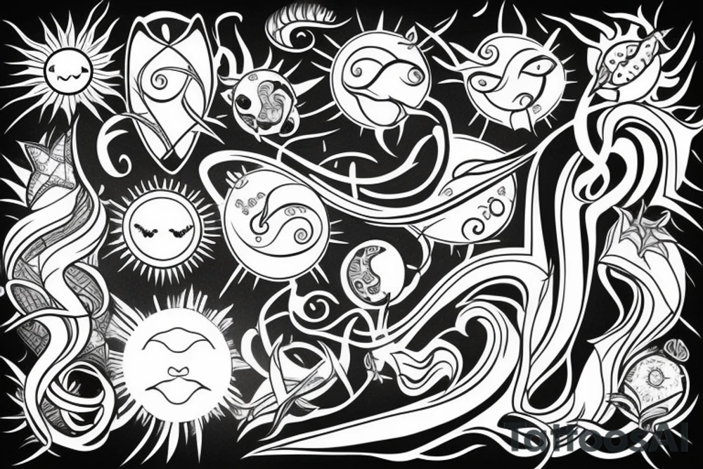 Sun with curved ray tattoo idea