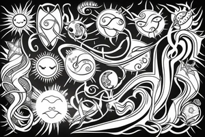 Sun with curved ray tattoo idea