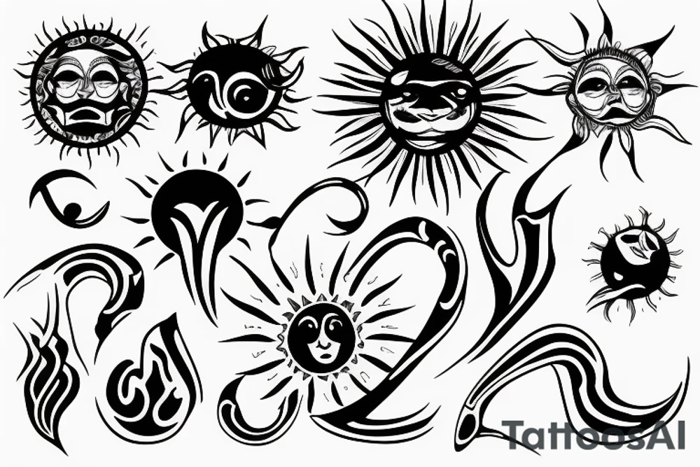 Sun with curved ray tattoo idea