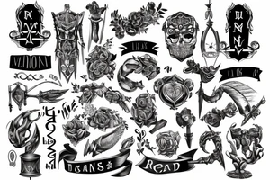 Arm and Breast with Armor Roman words and Plates tattoo idea