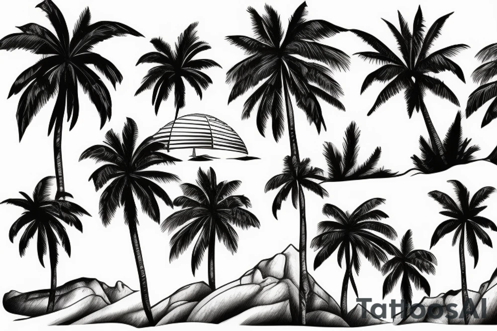3 palm trees on a beachside hill tattoo idea