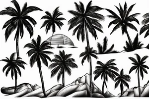 3 palm trees on a beachside hill tattoo idea