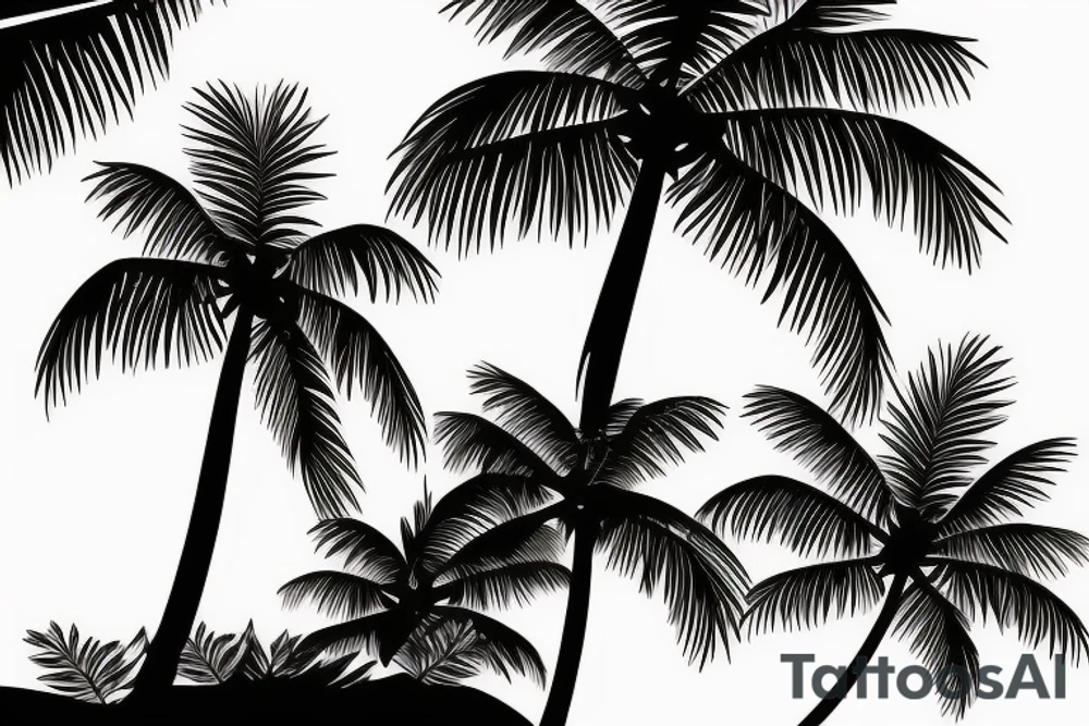 3 palm trees next to each other on a beachside hill tattoo idea